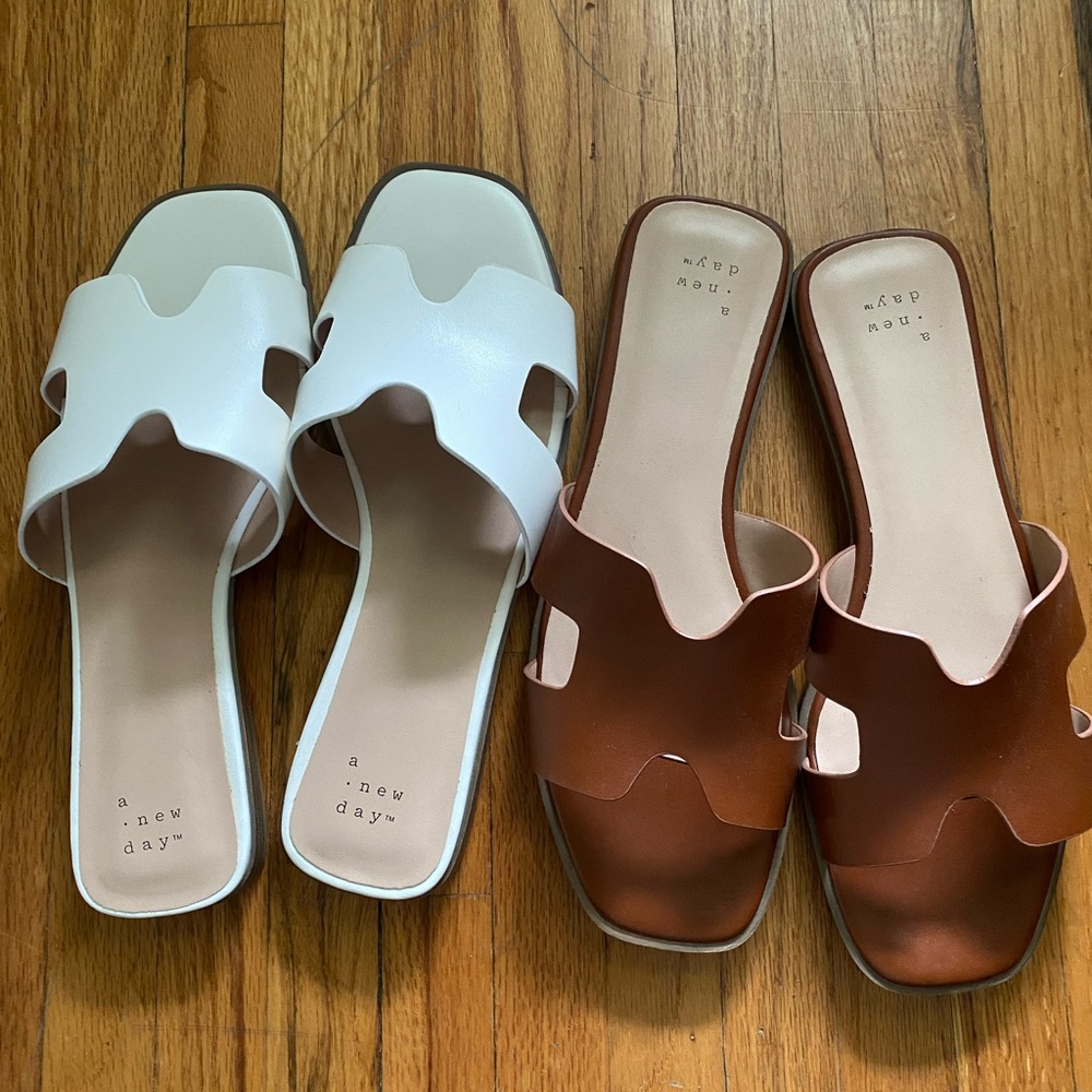 A New Day Women's Nina Slide Sandals - White and Brown
